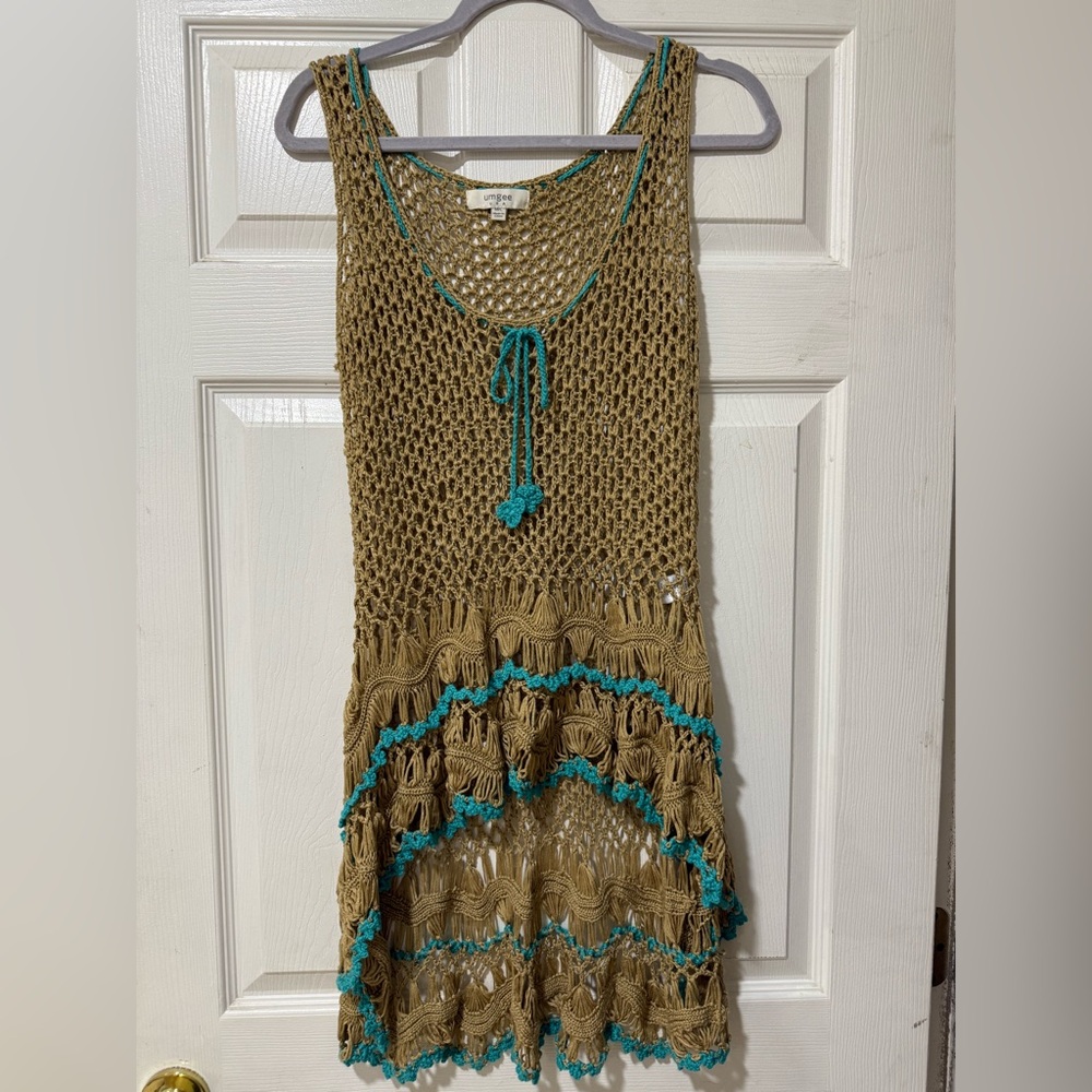 Boho Crochet Swim Cover with Teal Accents